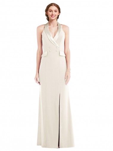 Affordable Trumpet Halter Neck Stretch Crepe Long Ivory Semi Formal Evening Dress Canada