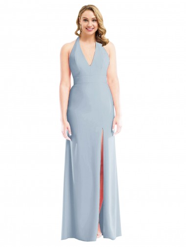 Affordable Trumpet Halter Neck Stretch Crepe Long Light Sky Blue Evening Dress Canada