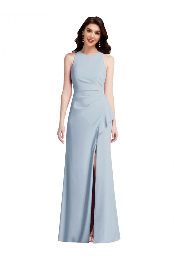 Affordable Trumpet Halter Neck Stretch Crepe Long Light Sky Blue Formal Dress Canada