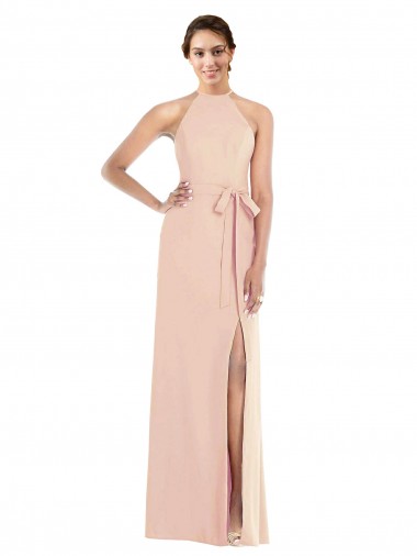Affordable Trumpet Halter Neck Stretch Crepe Long Nude Formal Evening Dress Canada