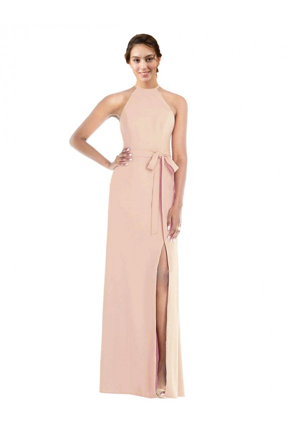 Affordable Trumpet Halter Neck Stretch Crepe Long Nude Formal Evening Dress Canada
