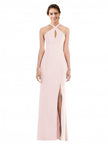 Affordable Trumpet Halter Neck Stretch Crepe Long Pink Formal Evening Dress Canada