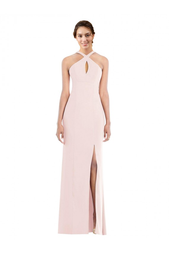Affordable Trumpet Halter Neck Stretch Crepe Long Pink Formal Evening Dress Canada