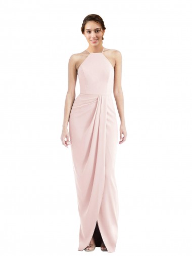 Affordable Trumpet Halter Neck Stretch Crepe Long Pink Semi Formal Evening Dress Canada
