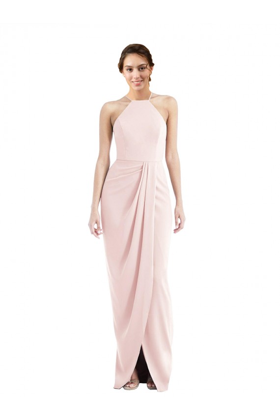 Affordable Trumpet Halter Neck Stretch Crepe Long Pink Semi Formal Evening Dress Canada