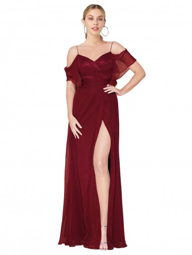 Affordable Trumpet High Neck Soft Chiffon Long Burgundy Formal Evening Dress Canada