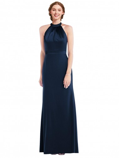 Affordable Trumpet High Neck Stretch Crepe Long Dark Navy Semi Formal Evening Dress Canada
