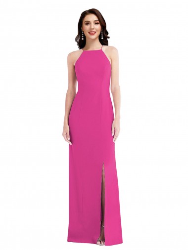 Affordable Trumpet High Neck Stretch Crepe Long Fuchsia Formal Evening Dress Canada