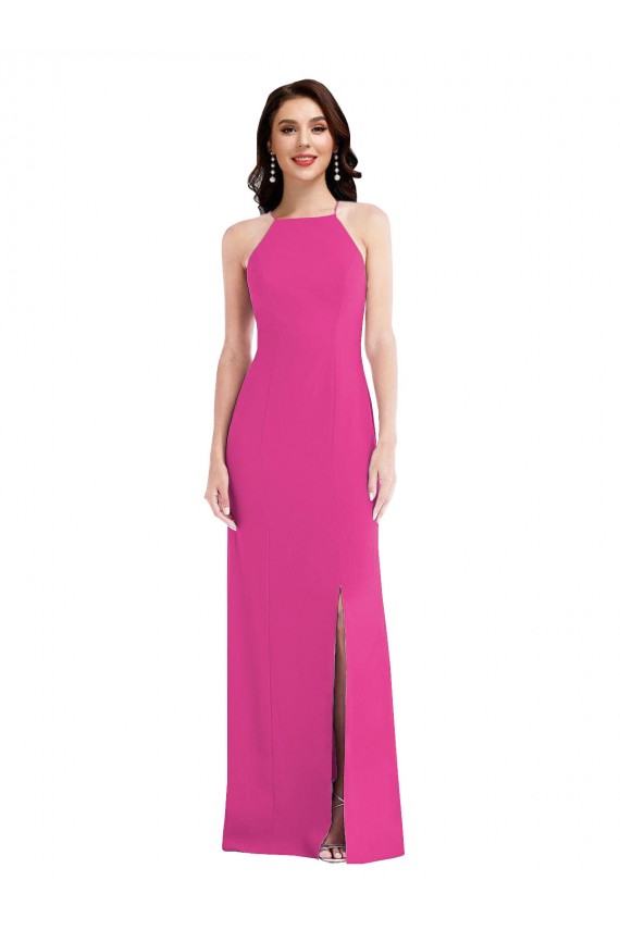 Affordable Trumpet High Neck Stretch Crepe Long Fuchsia Formal Evening Dress Canada