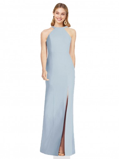 Affordable Trumpet High Neck Stretch Crepe Long Light Sky Blue Formal Evening Dress Canada
