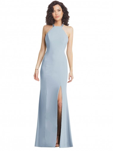 Affordable Trumpet High Neck Stretch Crepe Long Light Sky Blue Formal Evening Gown Canada