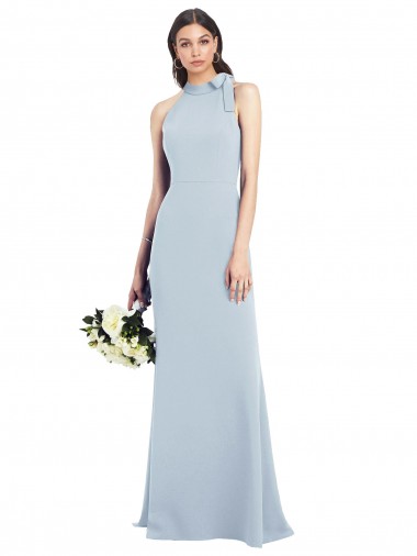 Affordable Trumpet High Neck Stretch Crepe Long Light Sky Blue Semi Formal Evening Dress Canada