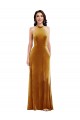 Affordable Trumpet High Neck Stretch Velvet Long Gold Semi Formal Evening Dress Canada