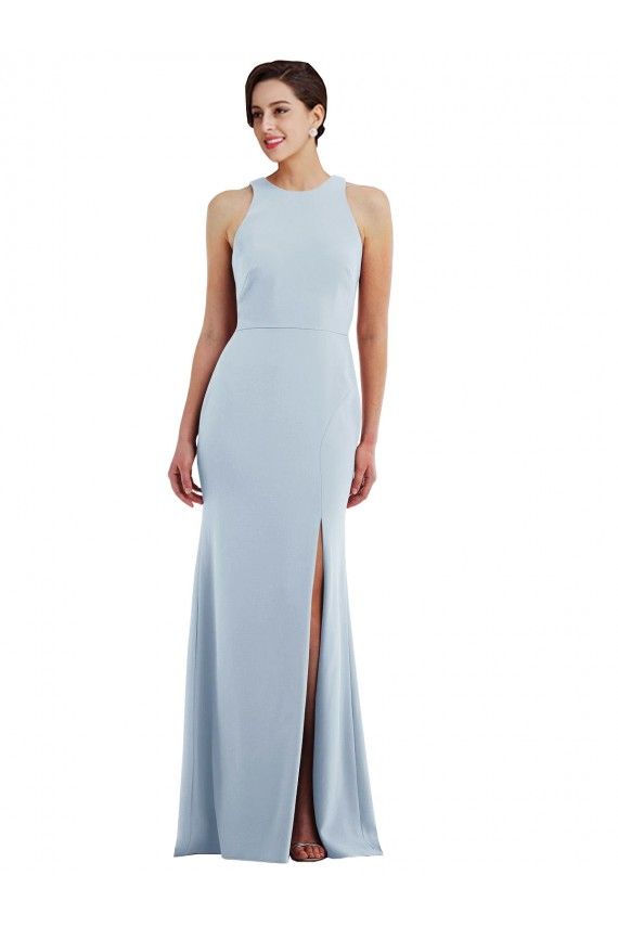 Affordable Trumpet Jewel Neck Stretch Crepe Long Light Sky Blue Formal Evening Dress Canada