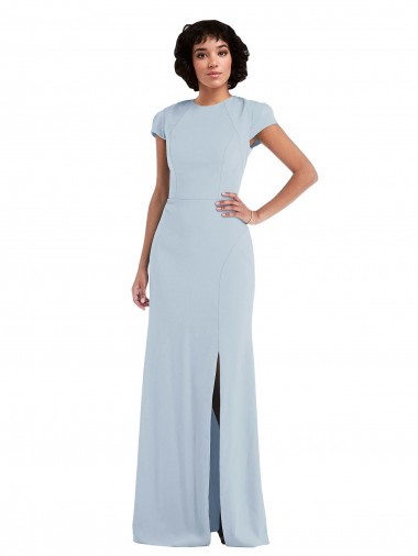 Affordable Trumpet Jewel Neck Stretch Crepe Long Light Sky Blue Semi Formal Evening Dress Canada