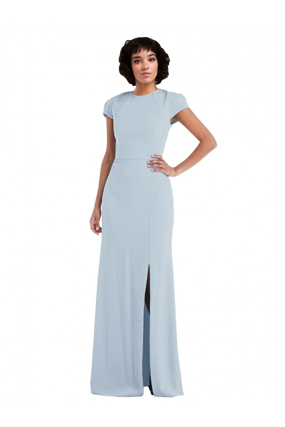 Affordable Trumpet Jewel Neck Stretch Crepe Long Light Sky Blue Semi Formal Evening Dress Canada