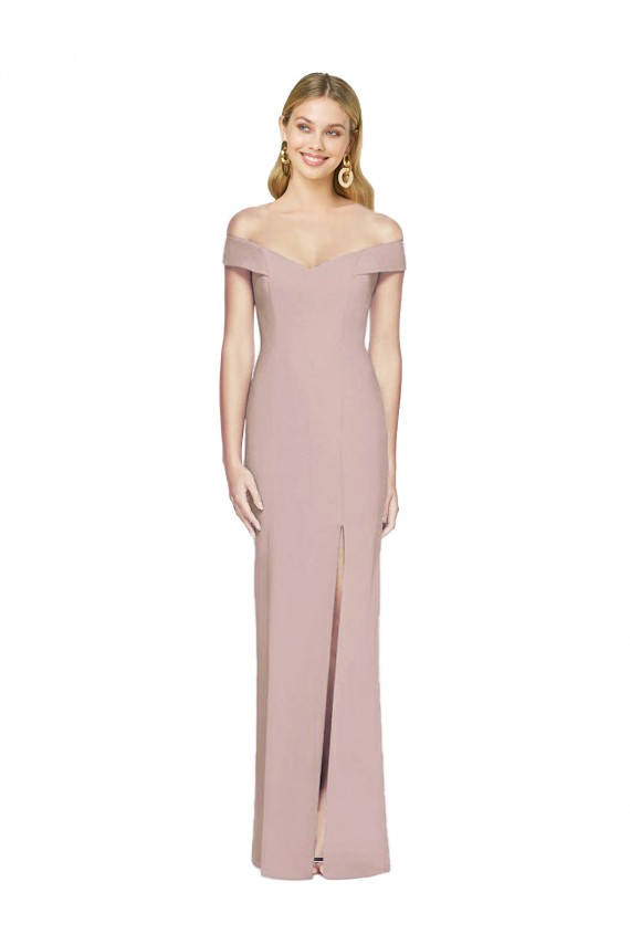 Affordable Trumpet Off the Shoulder Stretch Crepe Long Dusty Pink Semi Formal Evening Dress Canada