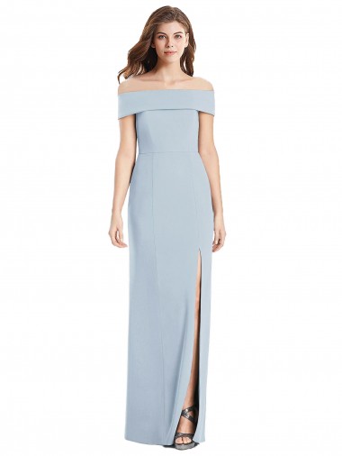 Affordable Trumpet Off the Shoulder Stretch Crepe Long Light Sky Blue Formal Dress Canada