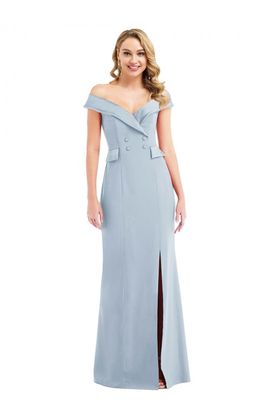 Affordable Trumpet Off the Shoulder Stretch Crepe Long Light Sky Blue Semi Formal Evening Dress Canada