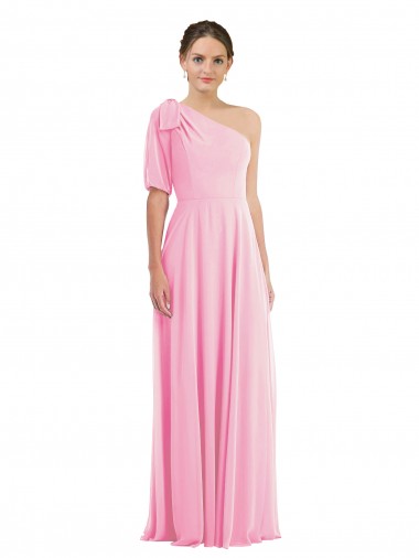 Affordable Trumpet One Shoulder Soft Chiffon Long Barely Pink Semi Formal Evening Dress Canada