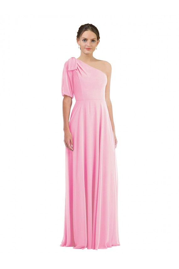Affordable Trumpet One Shoulder Soft Chiffon Long Barely Pink Semi Formal Evening Dress Canada