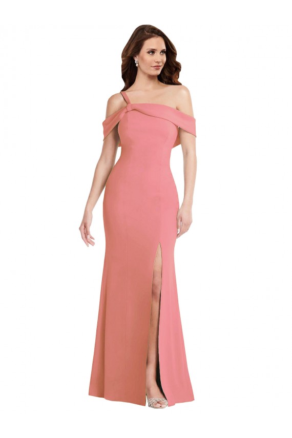 Affordable Trumpet One Shoulder Stretch Crepe Long Hot Pink Semi Formal Evening Dress Canada