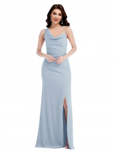 Affordable Trumpet One Shoulder Stretch Crepe Long Light Sky Blue Formal Dress Canada