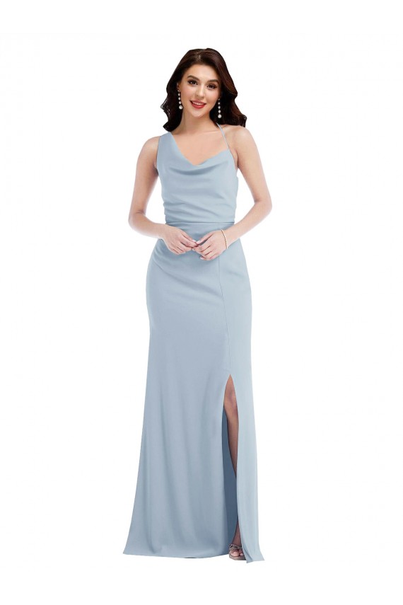 Affordable Trumpet One Shoulder Stretch Crepe Long Light Sky Blue Formal Dress Canada