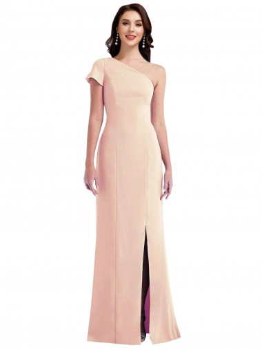 Affordable Trumpet One Shoulder Stretch Crepe Long Nude Formal Evening Dress Canada