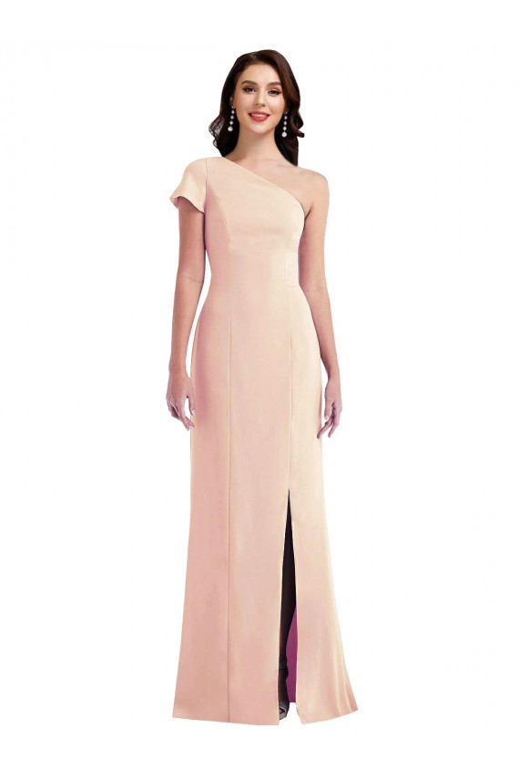 Affordable Trumpet One Shoulder Stretch Crepe Long Nude Formal Evening Dress Canada