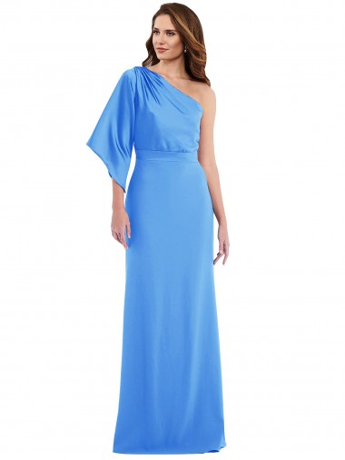 Affordable Trumpet One Shoulder Stretch Crepe Long Peacock Blue Semi Formal Evening Dress Canada