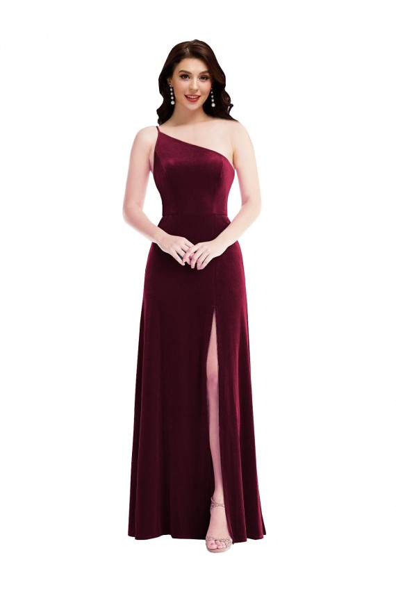 Affordable Trumpet One Shoulder Stretch Velvet Long Burgundy Black Tie Evening Dress Canada