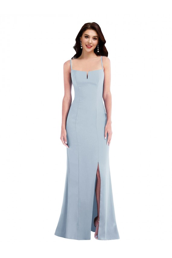 Affordable Trumpet Spaghetti Straps Stretch Crepe Long Light Sky Blue Formal Evening Dress Canada