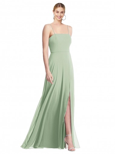 Affordable Trumpet Square Neck Soft Chiffon Long Sage Formal Evening Dress Canada