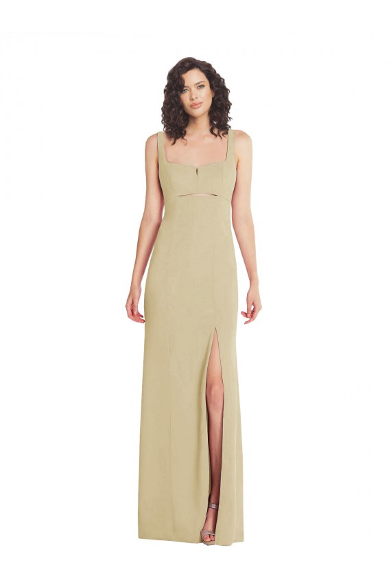 Affordable Trumpet Square Neck Stretch Crepe Long Champagne Formal Evening Dress Canada