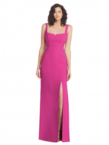 Affordable Trumpet Square Neck Stretch Crepe Long Fuchsia Semi Formal Evening Dress Canada