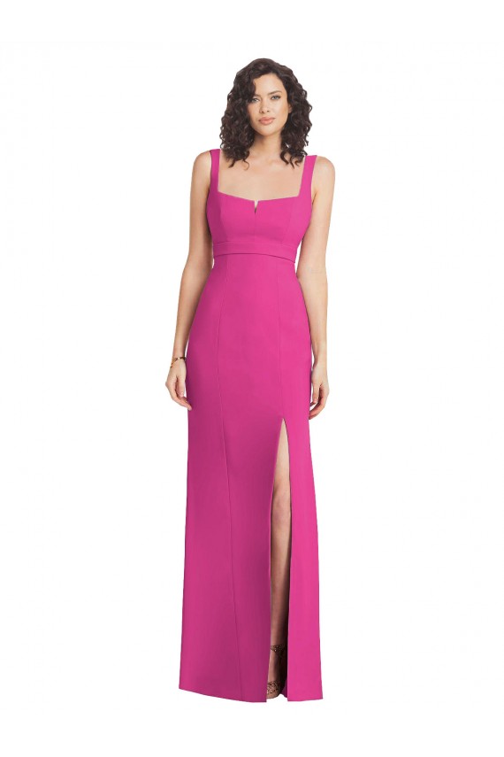 Affordable Trumpet Square Neck Stretch Crepe Long Fuchsia Semi Formal Evening Dress Canada