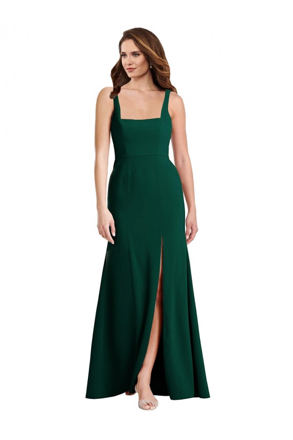 Affordable Trumpet Square Neck Stretch Crepe Long Midnight Green Semi Formal Evening Dress Canada