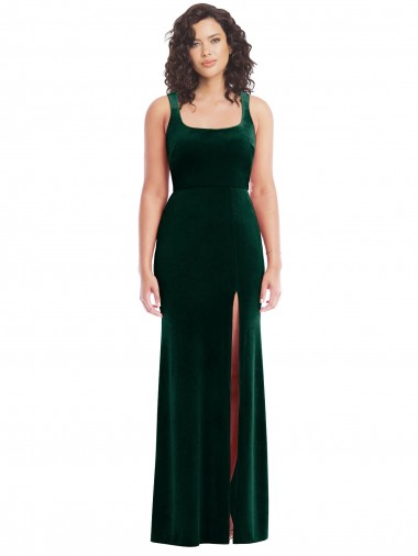 Affordable Trumpet Square Neck Stretch Velvet Long Dark Green Semi Formal Evening Dress Canada