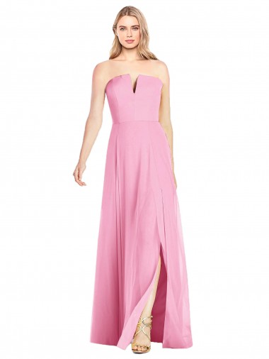 Affordable Trumpet Strapless Soft Chiffon Long Hot Pink Semi Formal Evening Dress Canada