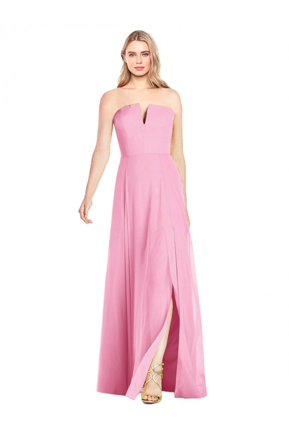 Affordable Trumpet Strapless Soft Chiffon Long Hot Pink Semi Formal Evening Dress Canada