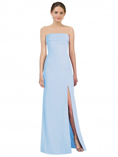 Affordable Trumpet Strapless Soft Chiffon Long Light Sky Blue Black Tie Evening Dress Canada