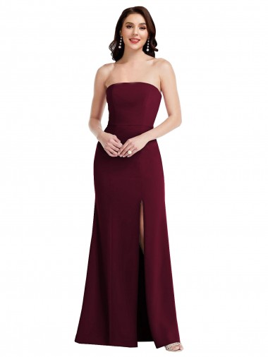 Affordable Trumpet Strapless Stretch Crepe Long Burgundy Gold Semi Formal Evening Dress Canada