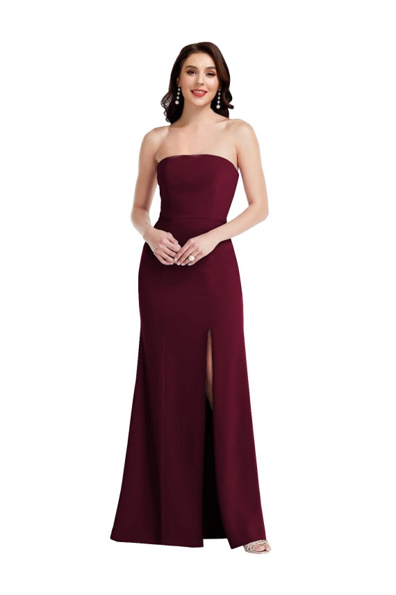 Affordable Trumpet Strapless Stretch Crepe Long Burgundy Gold Semi Formal Evening Dress Canada