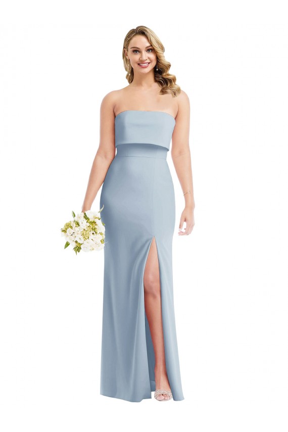 Affordable Trumpet Strapless Stretch Crepe Long Light Sky Blue Semi Formal Evening Dress Canada