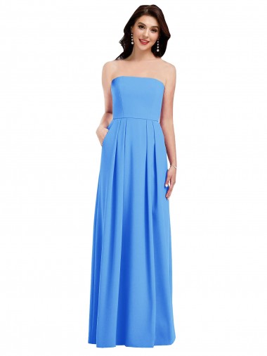 Affordable Trumpet Strapless Stretch Crepe Long Peacock Blue Semi Formal Evening Dress Canada
