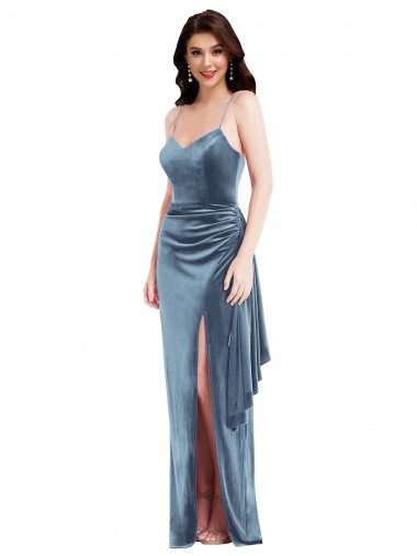 Affordable Trumpet Sweetheart Stretch Velvet Long Dusty Blue Formal Evening Dress Canada
