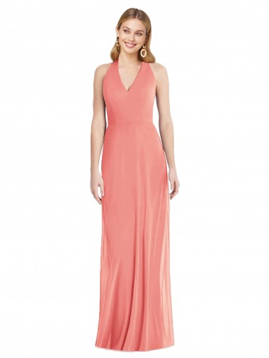 Affordable Trumpet V-Neck Soft Chiffon Long Desert Rose Formal Evening Dress Canada