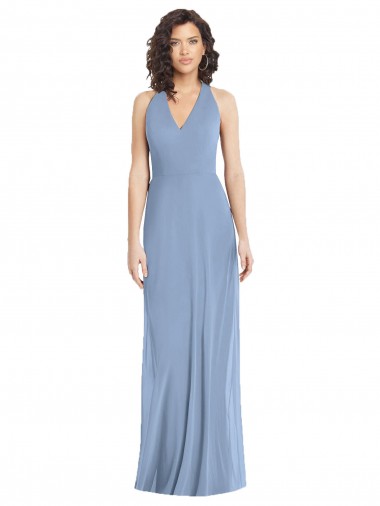 Affordable Trumpet V-Neck Soft Chiffon Long Dusty Blue Formal Evening Dress Canada