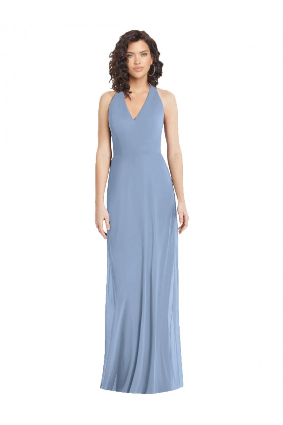 Affordable Trumpet V-Neck Soft Chiffon Long Dusty Blue Formal Evening Dress Canada